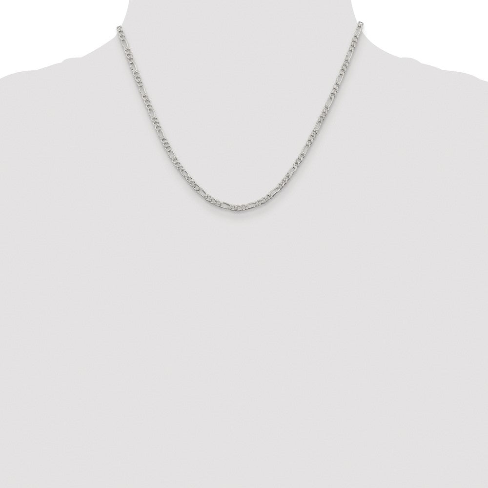 Sterling Silver Rhodium-plated 3mm Pav Flat Figaro Chain