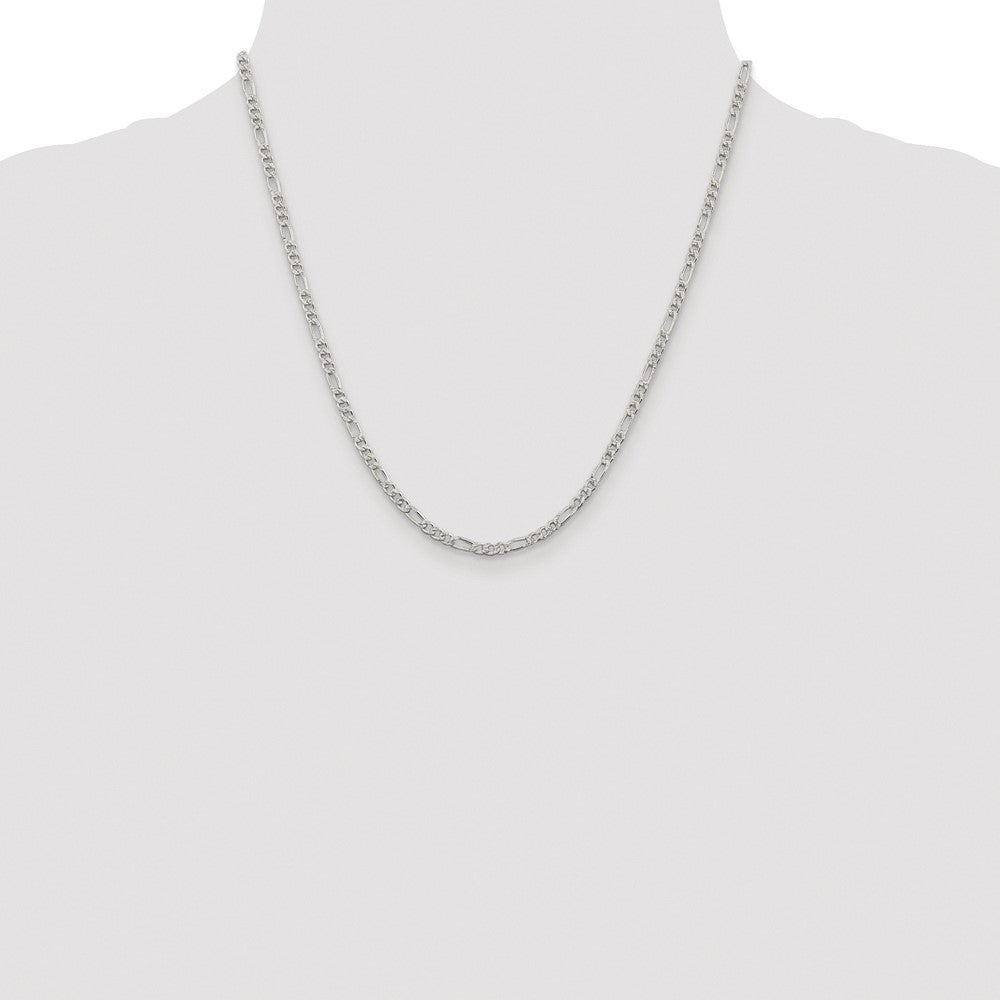 Sterling Silver Rhodium-plated 3mm Pav Flat Figaro Chain