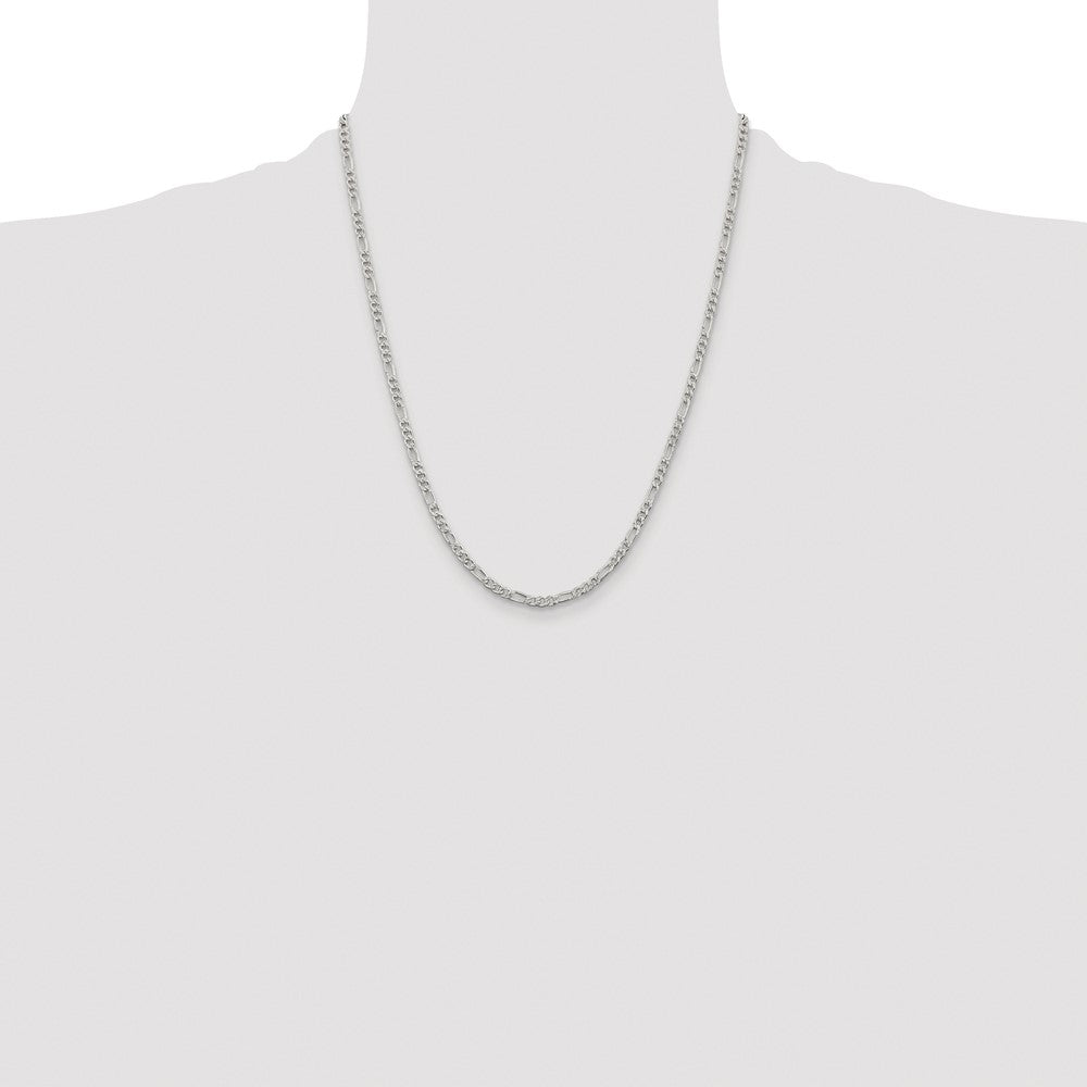 Sterling Silver Rhodium-plated 3mm Pav Flat Figaro Chain