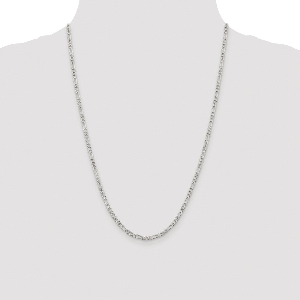 Sterling Silver Rhodium-plated 3mm Pav Flat Figaro Chain