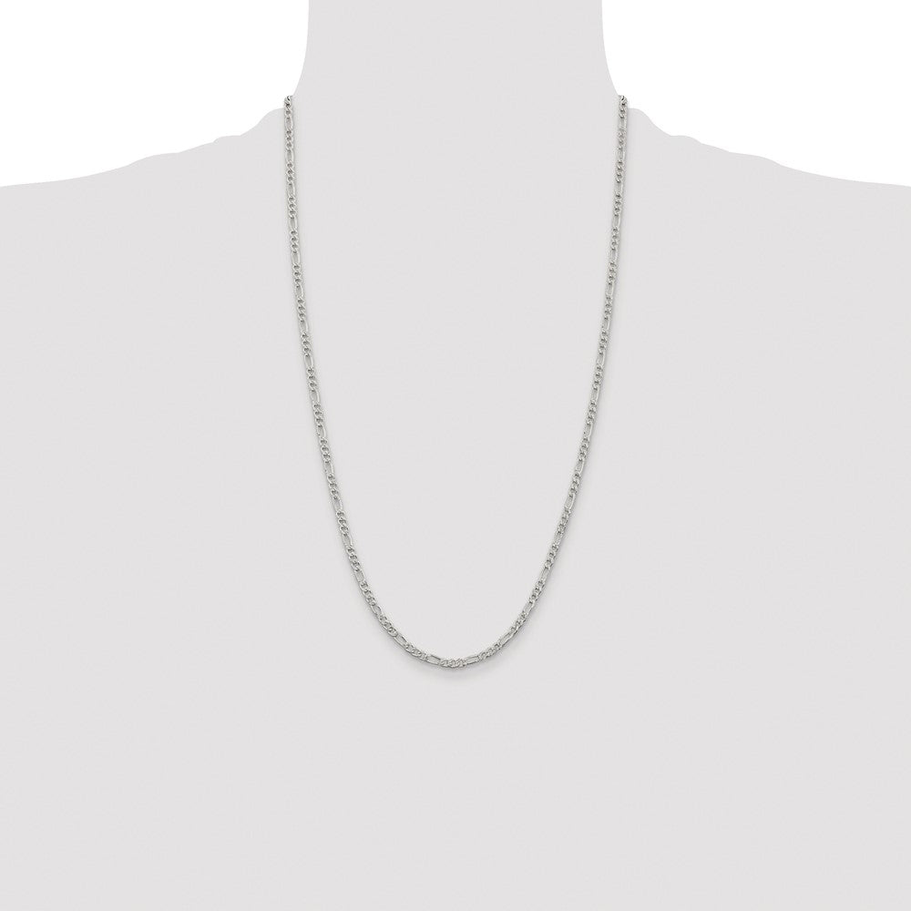 Sterling Silver Rhodium-plated 3mm Pav Flat Figaro Chain