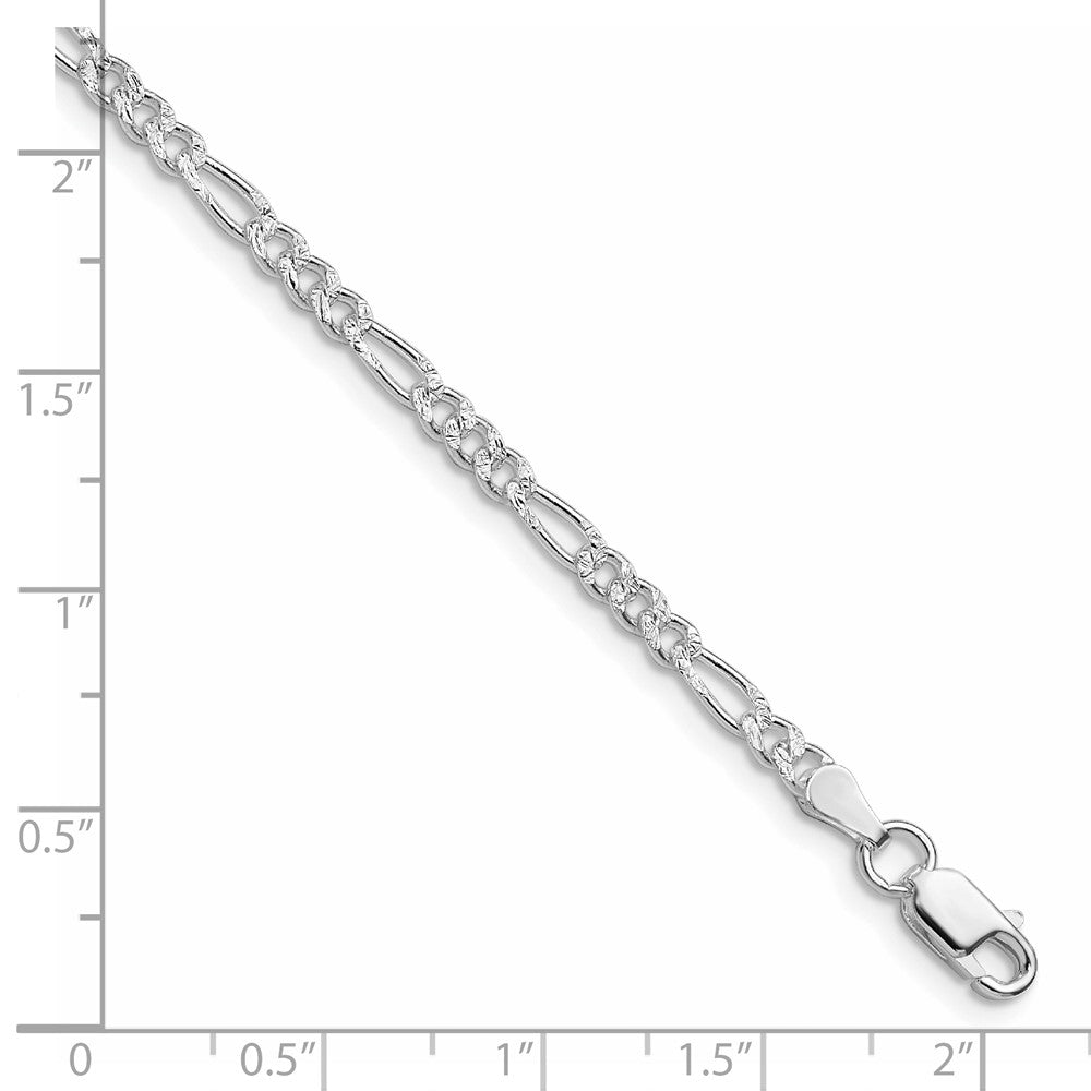 Sterling Silver Rhodium-plated 3mm Pav Flat Figaro Chain