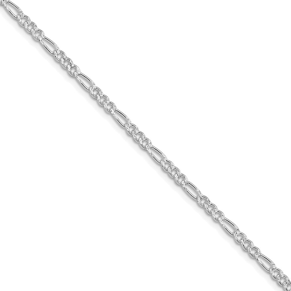 Sterling Silver Rhodium-plated 3mm Pav Flat Figaro Chain