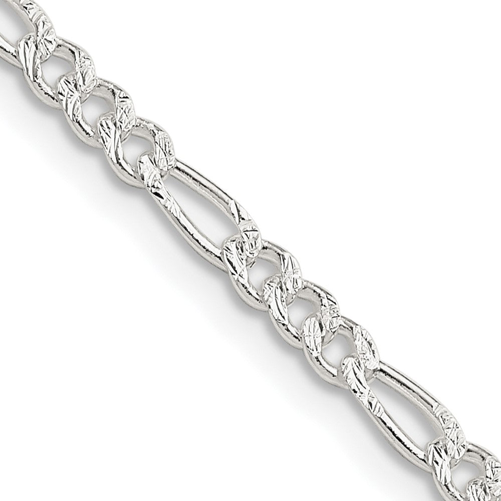 Sterling Silver 3mm Pav Flat Figaro Chain