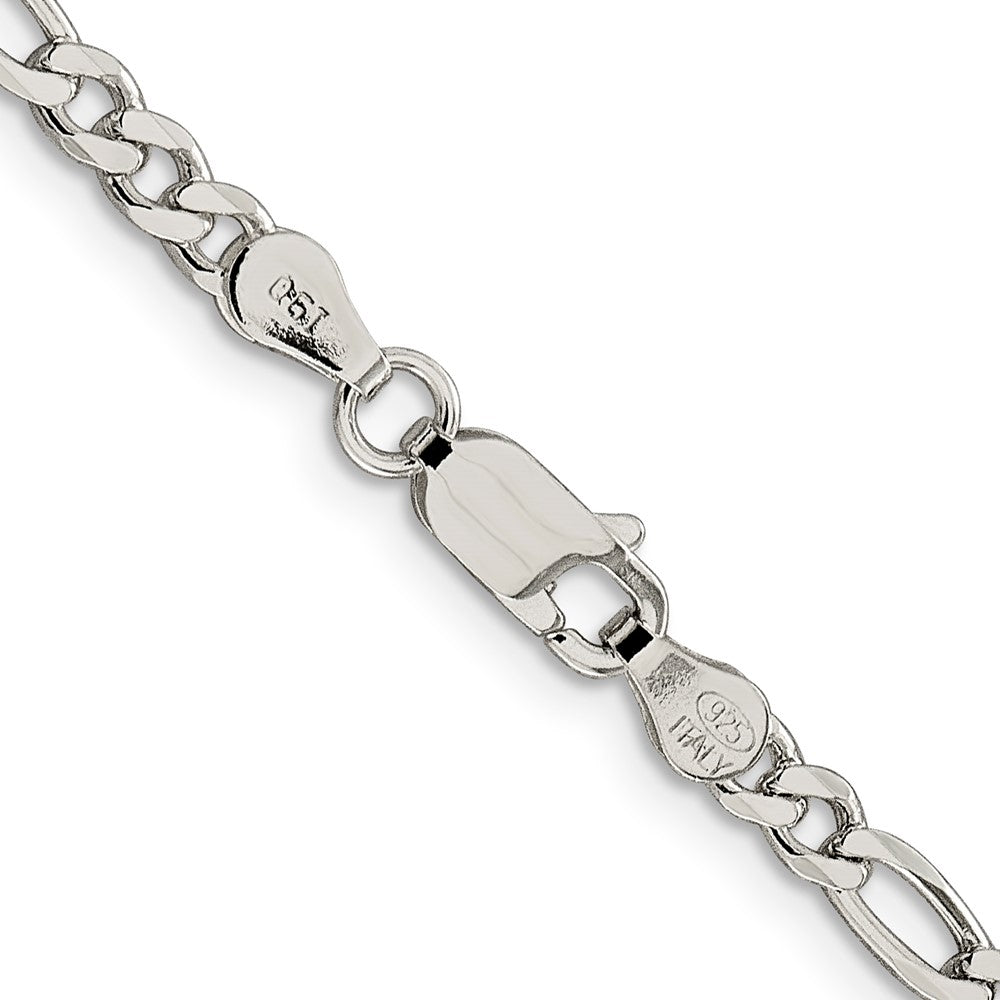 Sterling Silver 4mm Pav Flat Figaro Chain