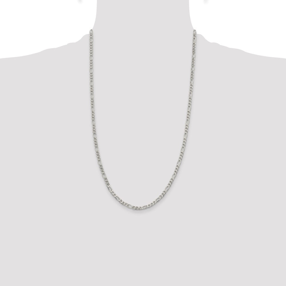 Sterling Silver 4mm Pav Flat Figaro Chain