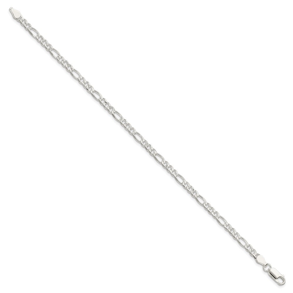 Sterling Silver 4mm Pav Flat Figaro Chain