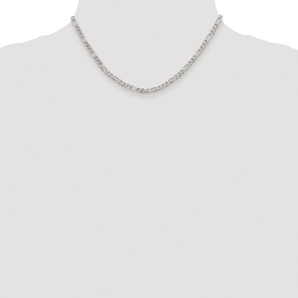 Sterling Silver Rhodium-plated 4mm Pav Flat Figaro Chain