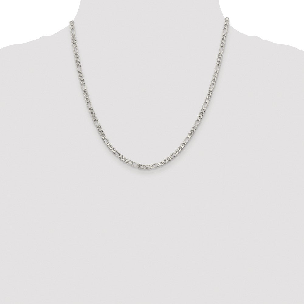 Sterling Silver Rhodium-plated 4mm Pav Flat Figaro Chain