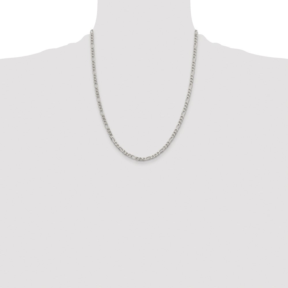 Sterling Silver Rhodium-plated 4mm Pav Flat Figaro Chain