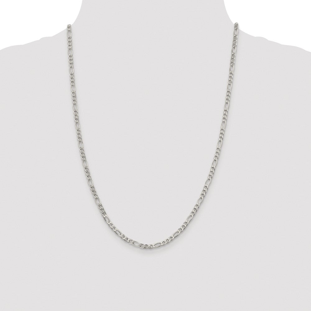 Sterling Silver Rhodium-plated 4mm Pav Flat Figaro Chain