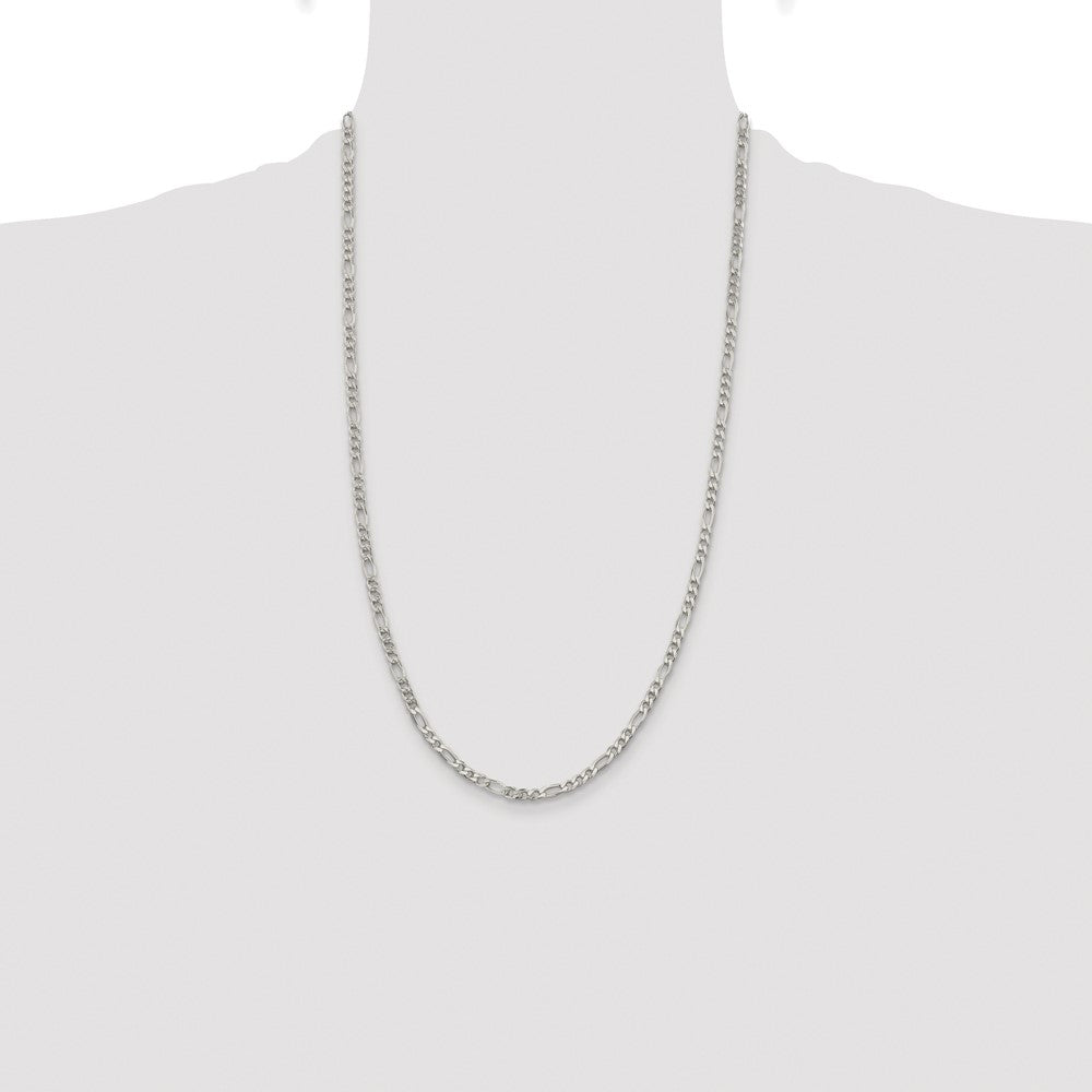 Sterling Silver Rhodium-plated 4mm Pav Flat Figaro Chain