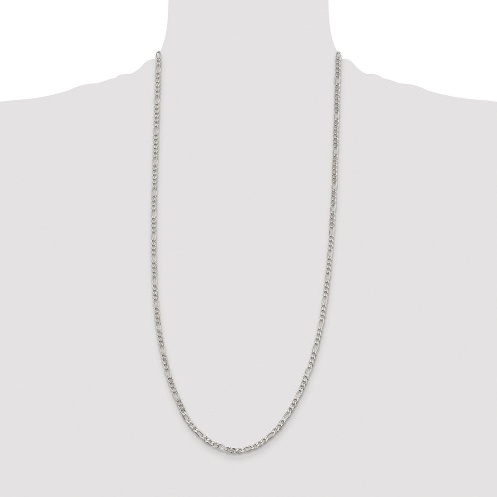 Sterling Silver Rhodium-plated 4mm Pave Flat Figaro Chain
