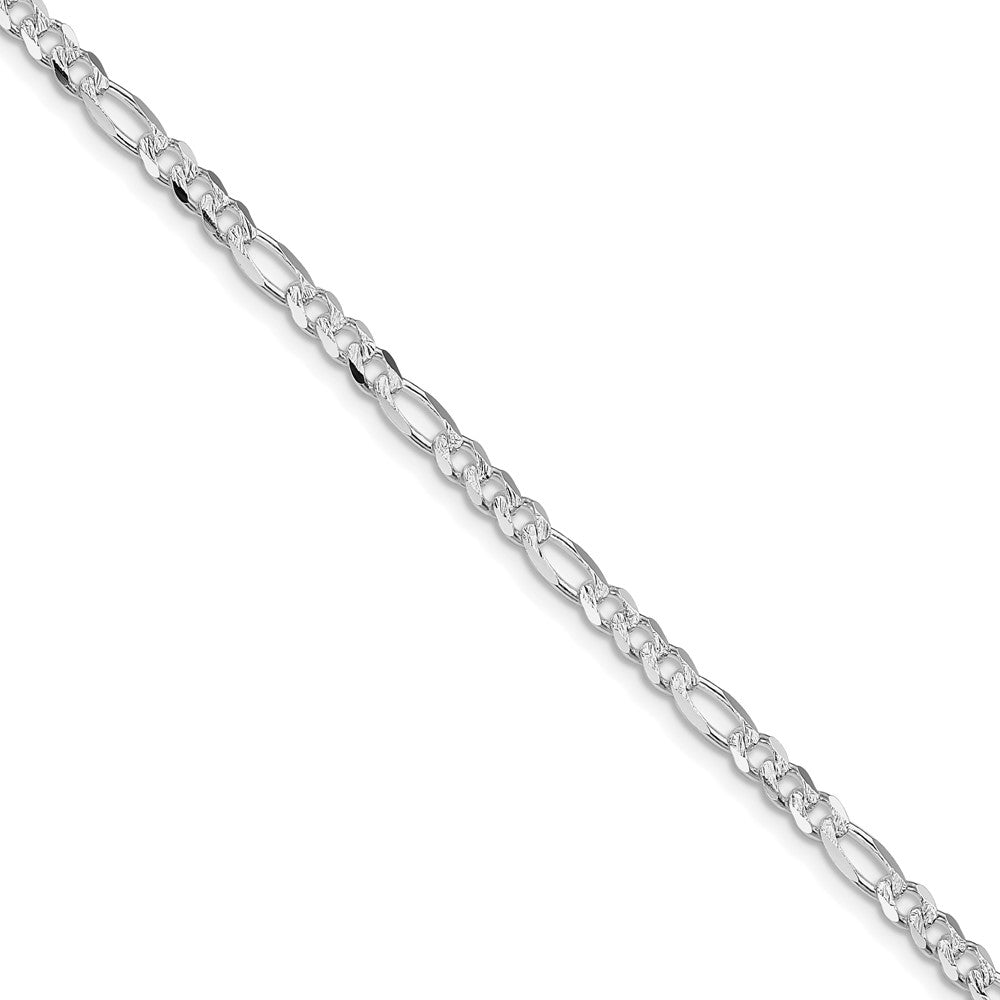 Sterling Silver Rhodium-plated 4mm Pav Flat Figaro Chain