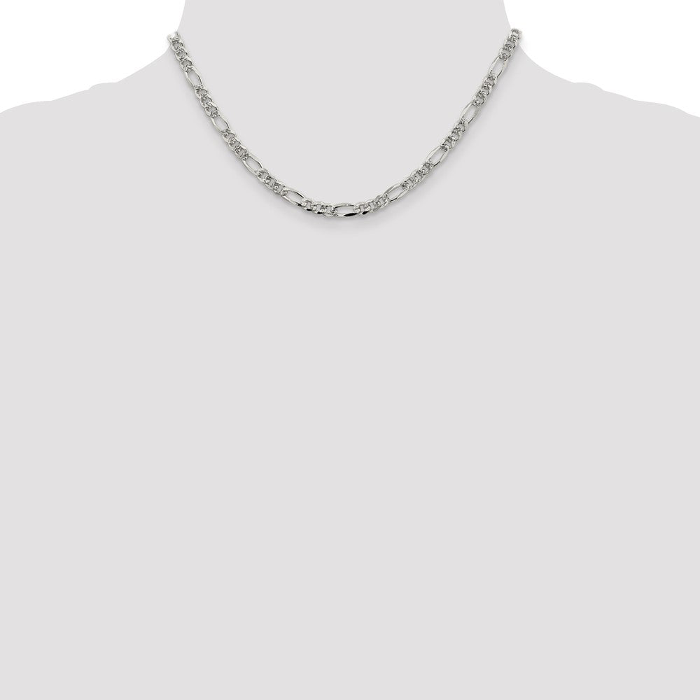 Sterling Silver 4.3mm Pav Flat Figaro Chain