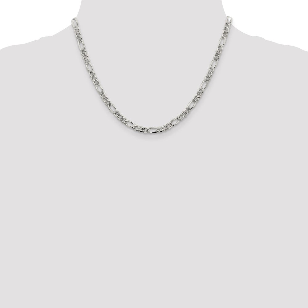 Sterling Silver 4.3mm Pav Flat Figaro Chain