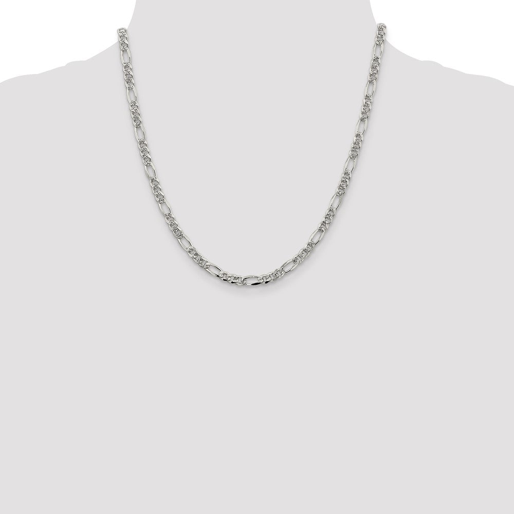 Sterling Silver 4.3mm Pav Flat Figaro Chain