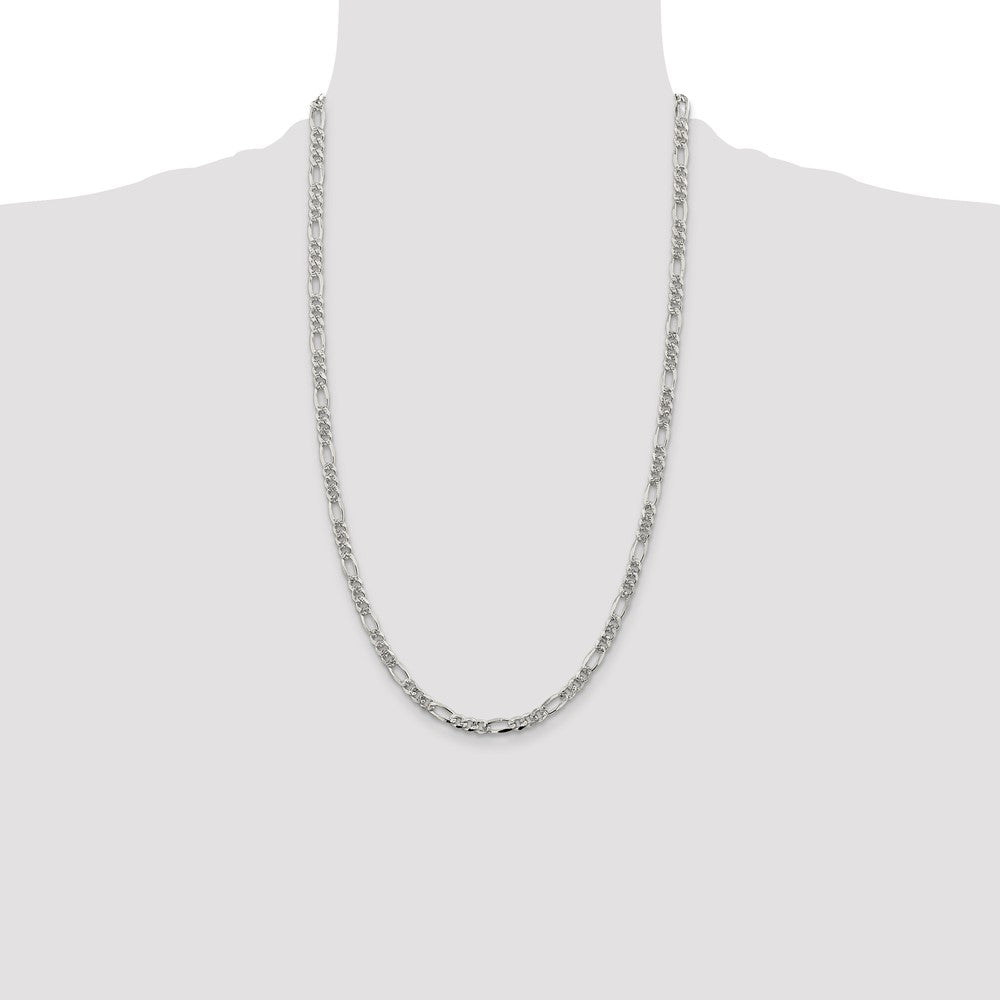 Sterling Silver 4.3mm Pav Flat Figaro Chain