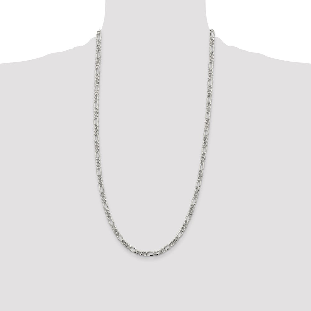 Sterling Silver 4.3mm Pav Flat Figaro Chain