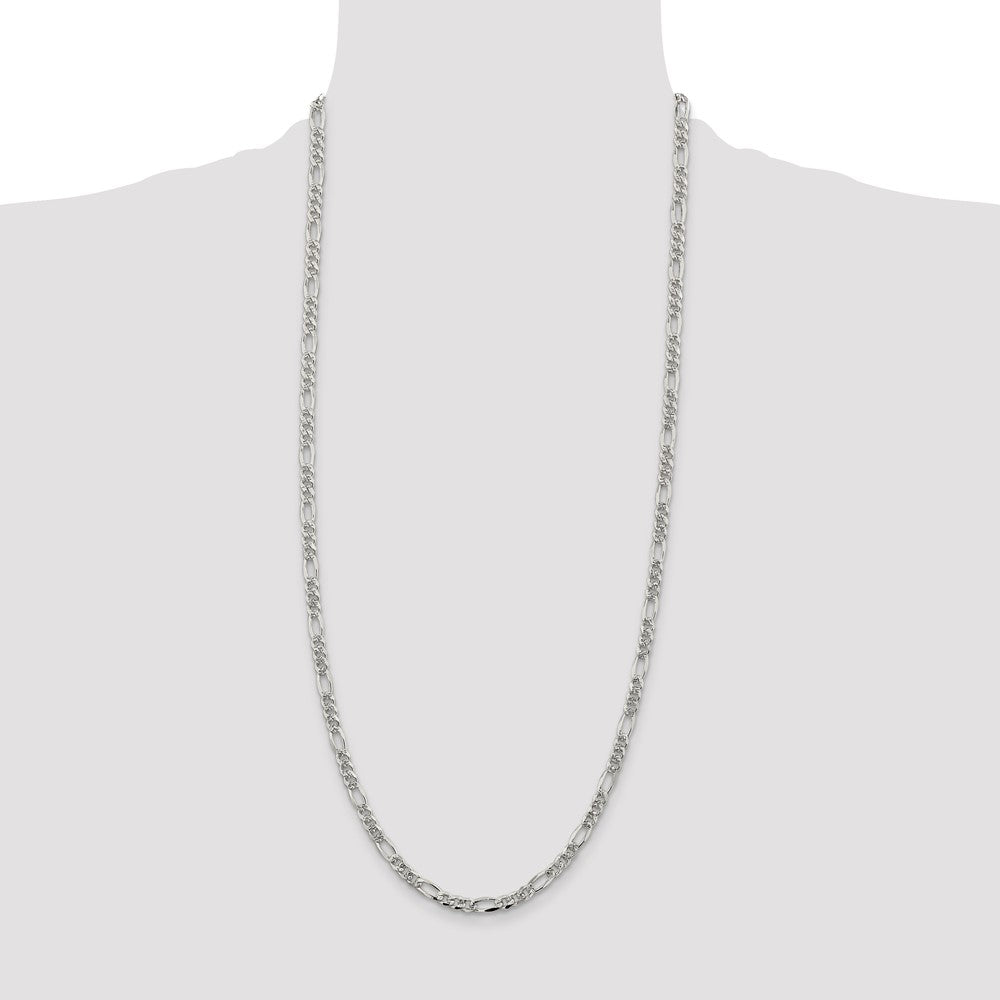 Sterling Silver 4.3mm Pav Flat Figaro Chain
