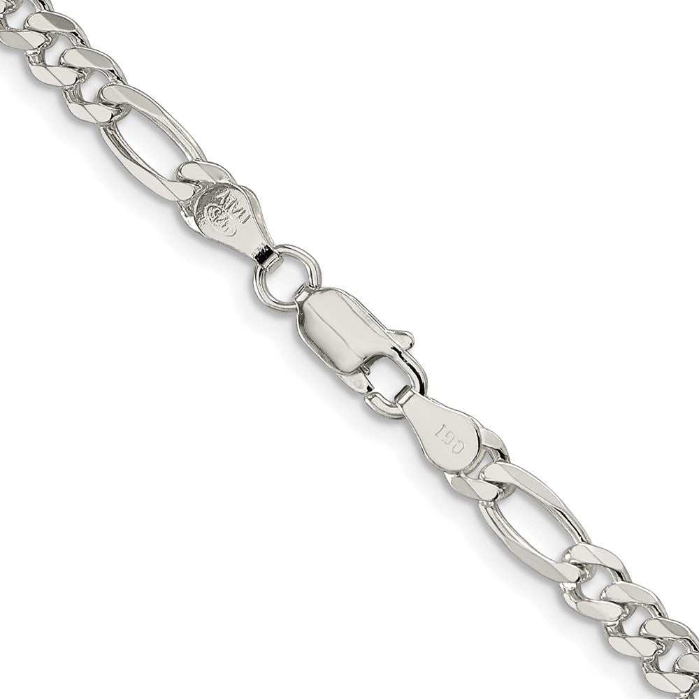 Sterling Silver Rhodium-plated 4.3mm Pav Flat Figaro Chain