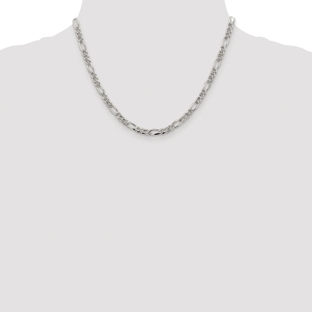 Sterling Silver Rhodium-plated 4.3mm Pav Flat Figaro Chain