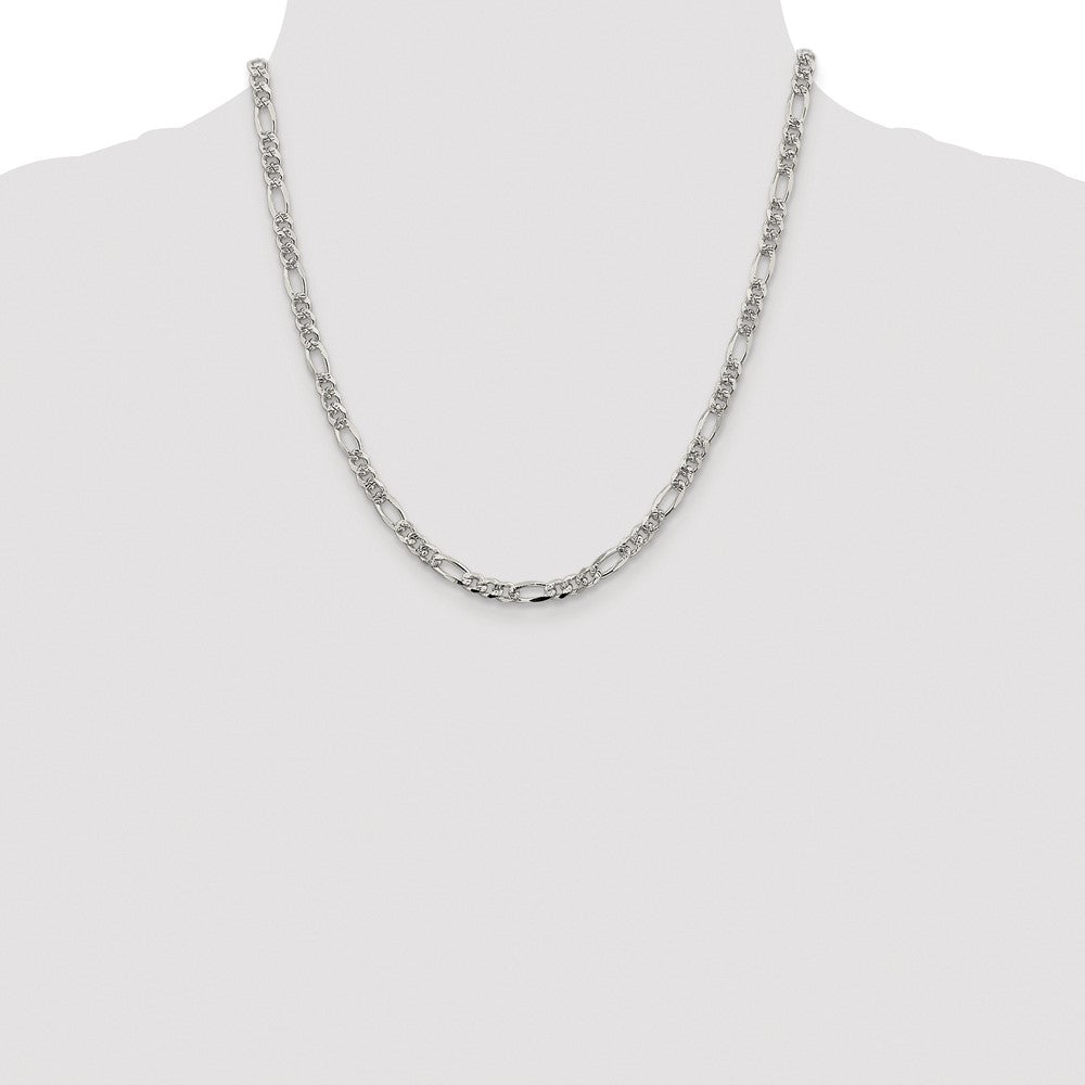 Sterling Silver Rhodium-plated 4.3mm Pav Flat Figaro Chain