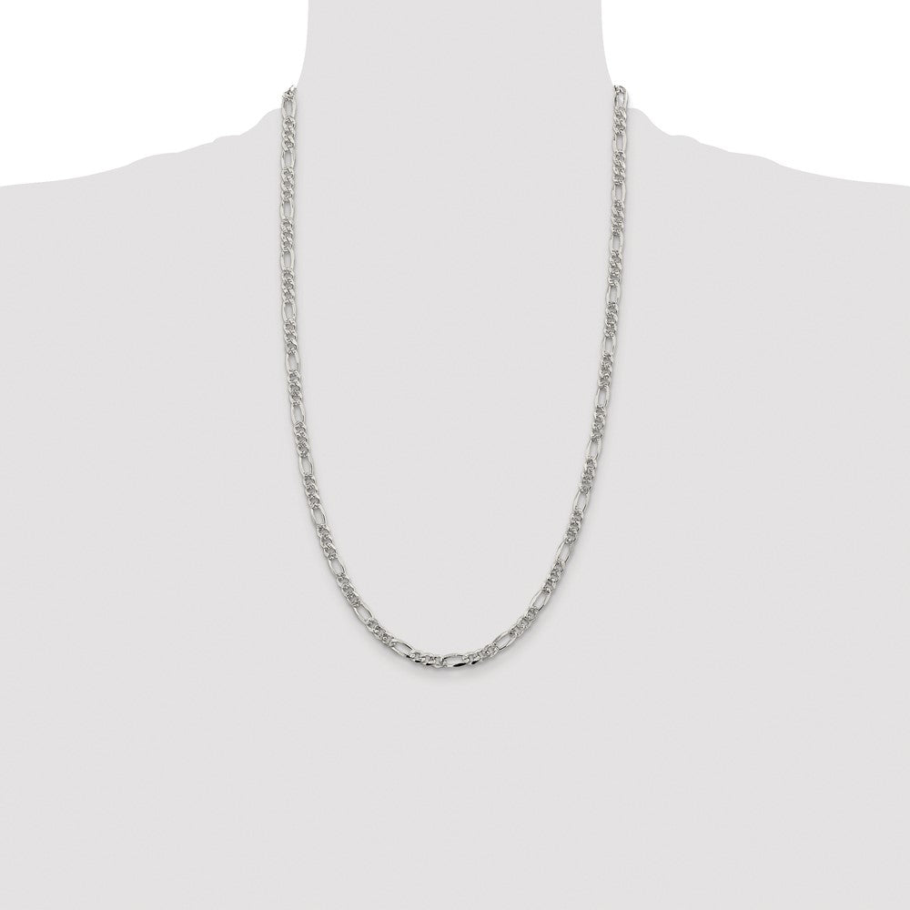 Sterling Silver Rhodium-plated 4.3mm Pav Flat Figaro Chain