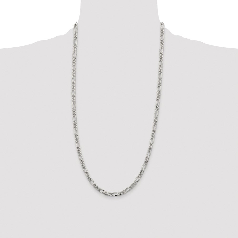 Sterling Silver Rhodium-plated 4.3mm Pav Flat Figaro Chain