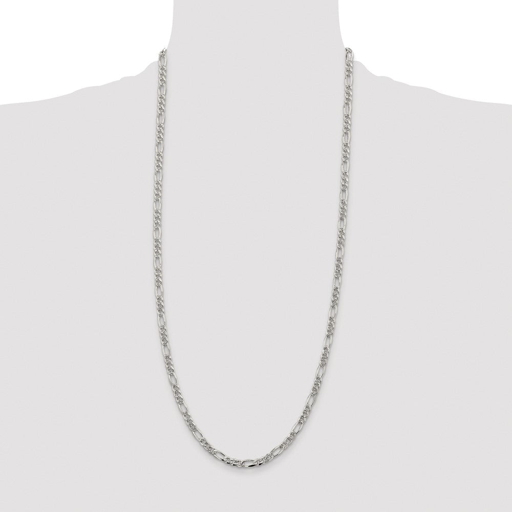 Sterling Silver Rhodium-plated 4.3mm Pav Flat Figaro Chain