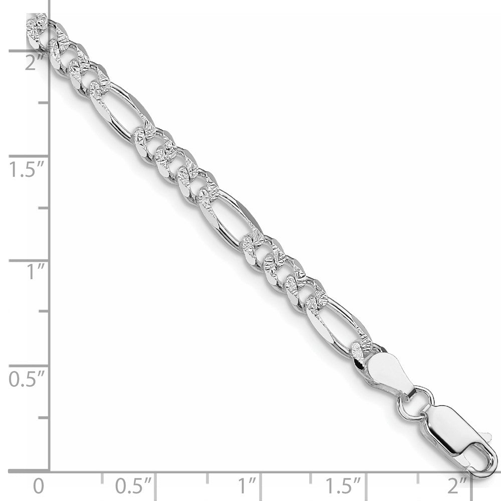 Sterling Silver Rhodium-plated 4.3mm Pav Flat Figaro Chain