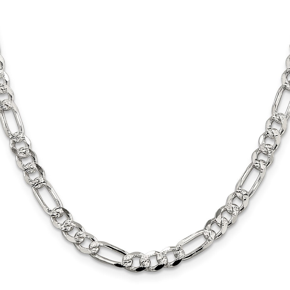 Sterling Silver 5.5mm Pav Flat Figaro Chain