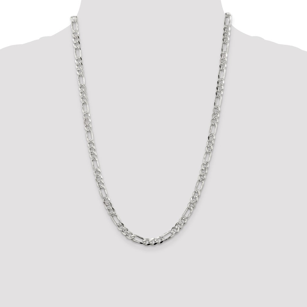 Sterling Silver 5.5mm Pav Flat Figaro Chain