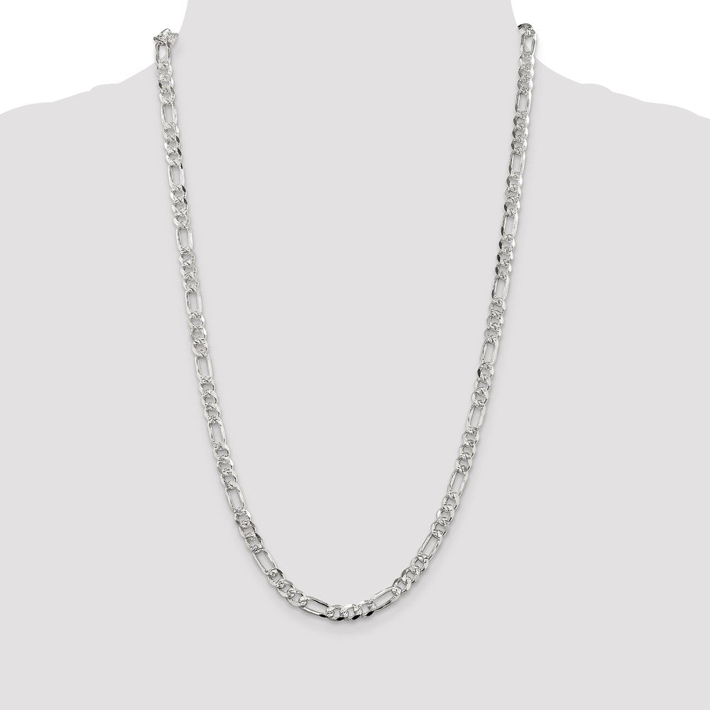 Sterling Silver 5.5mm Pav Flat Figaro Chain