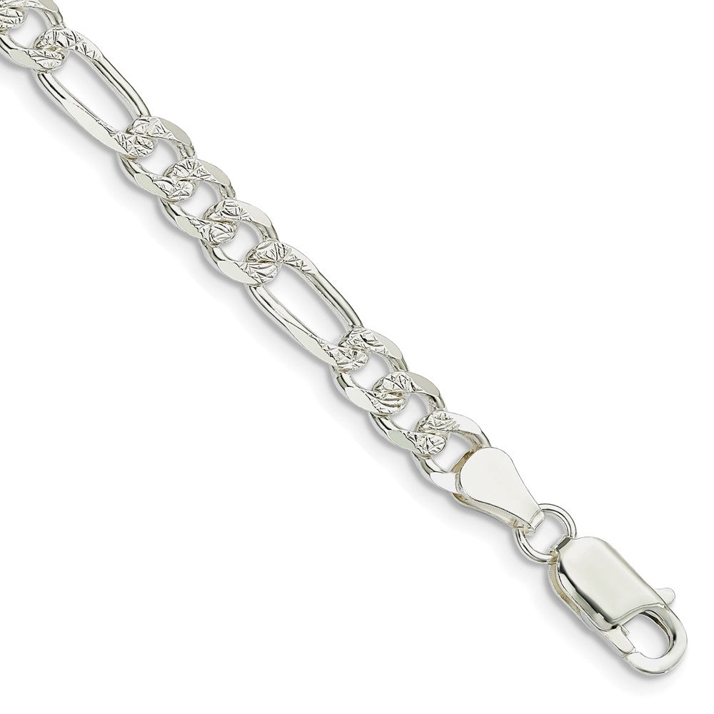 Sterling Silver 5.5mm Pav Flat Figaro Chain