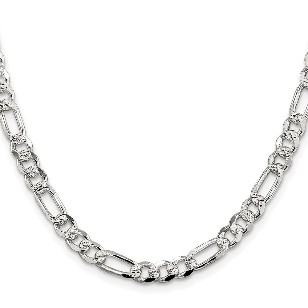 Sterling Silver Rhodium-plated 5.5mm Pave Flat Figaro Chain