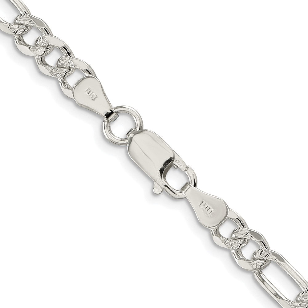 Sterling Silver Rhodium-plated 5.5mm Pav Flat Figaro Chain