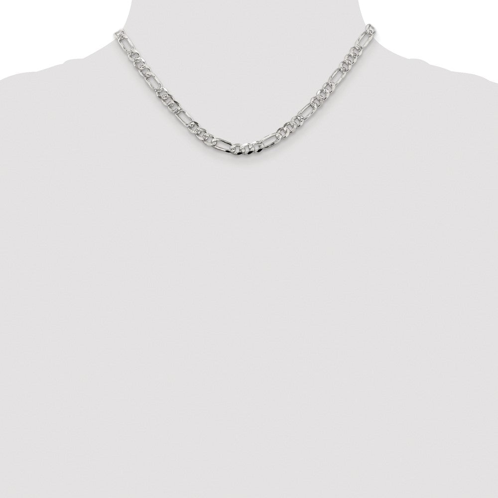 Sterling Silver Rhodium-plated 5.5mm Pav Flat Figaro Chain