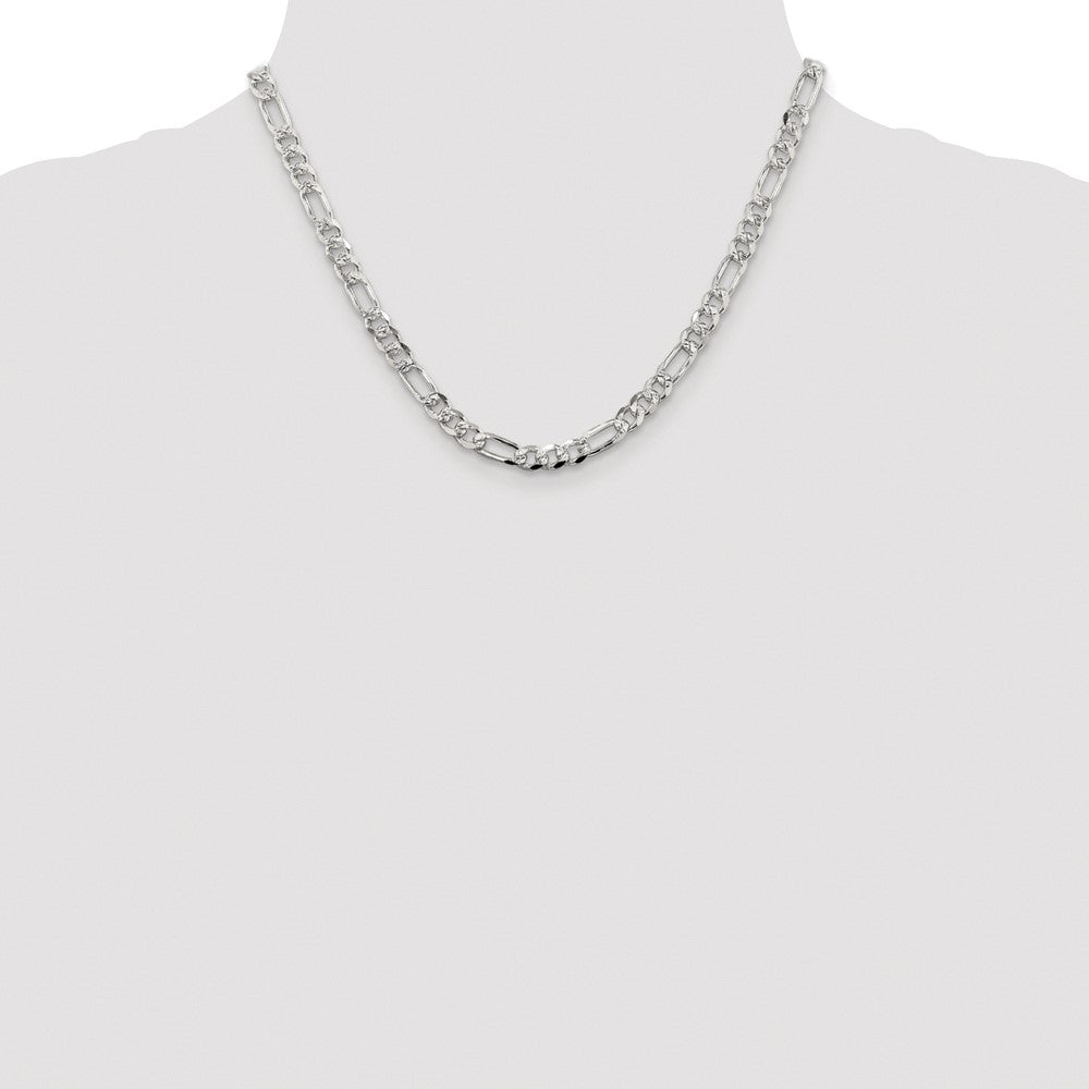 Sterling Silver Rhodium-plated 5.5mm Pav Flat Figaro Chain