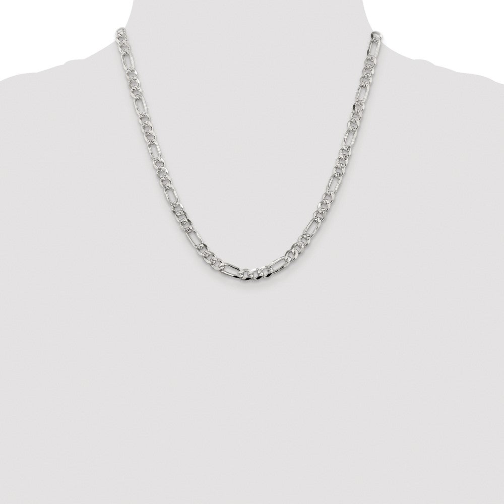 Sterling Silver Rhodium-plated 5.5mm Pav Flat Figaro Chain