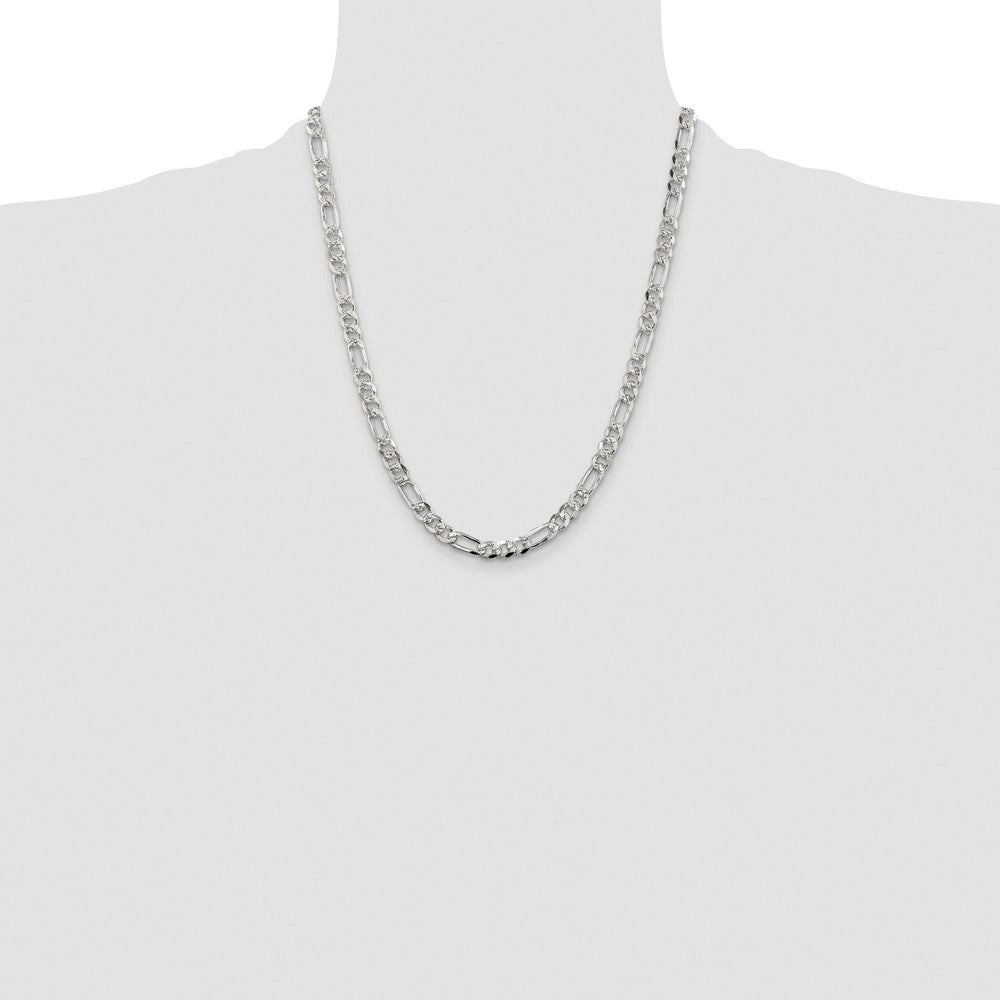 Sterling Silver Rhodium-plated 5.5mm Pav Flat Figaro Chain