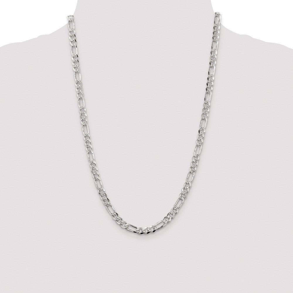 Sterling Silver Rhodium-plated 5.5mm Pav Flat Figaro Chain