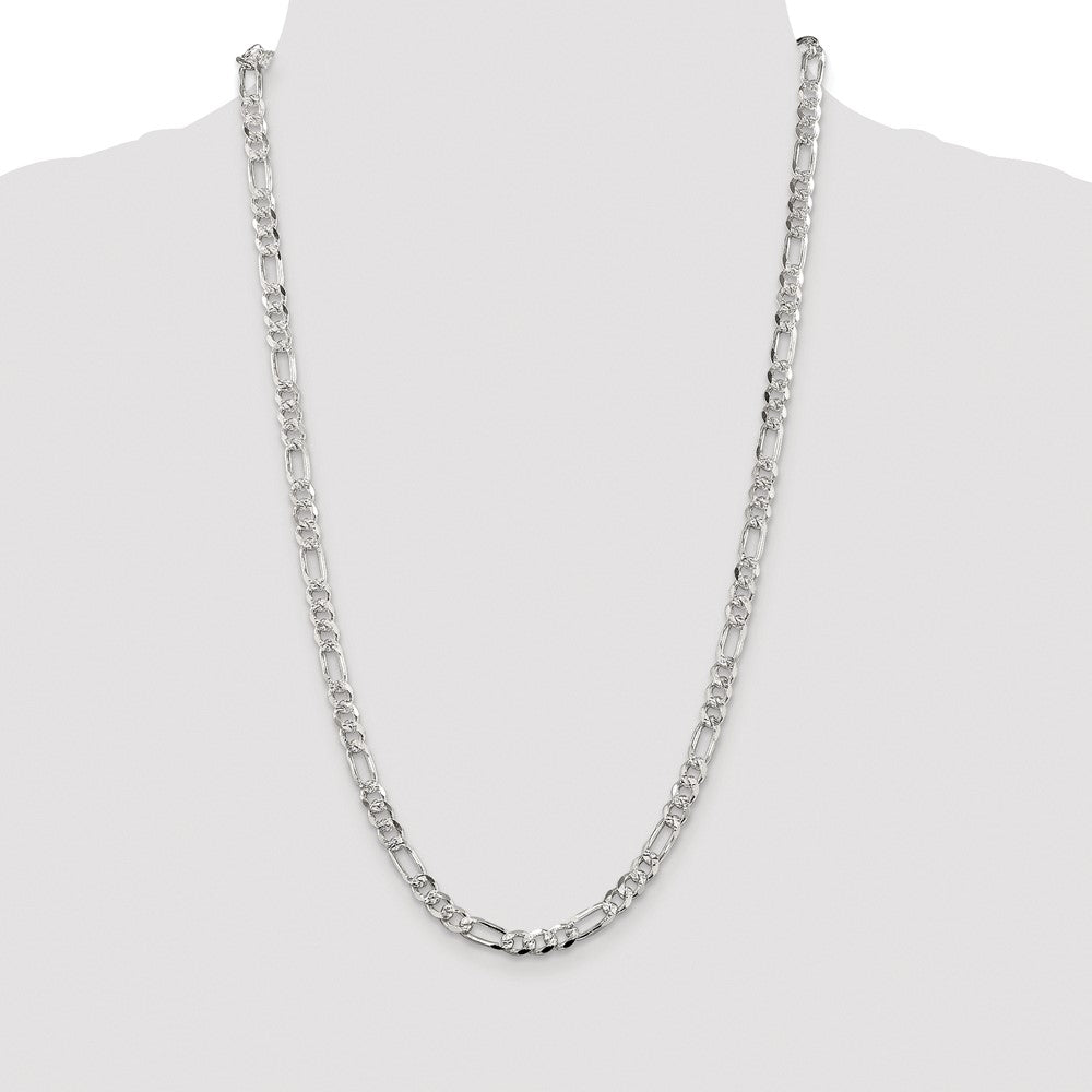 Sterling Silver Rhodium-plated 5.5mm Pav Flat Figaro Chain
