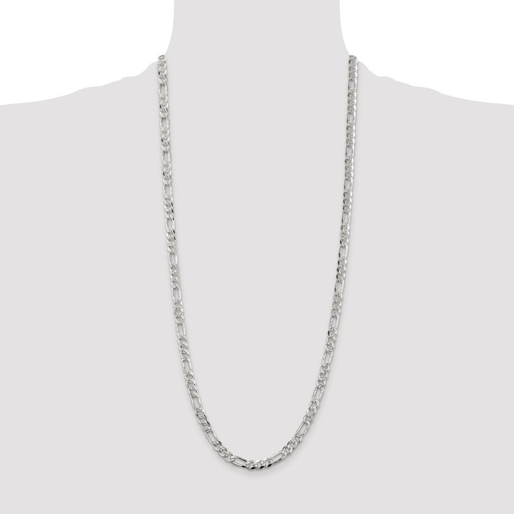 Sterling Silver Rhodium-plated 5.5mm Pav Flat Figaro Chain