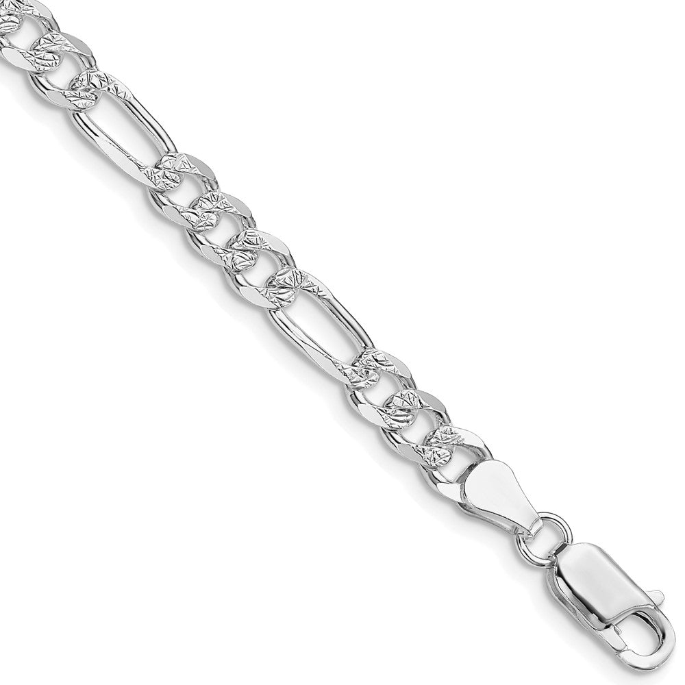Sterling Silver Rhodium-plated 5.5mm Pav Flat Figaro Chain