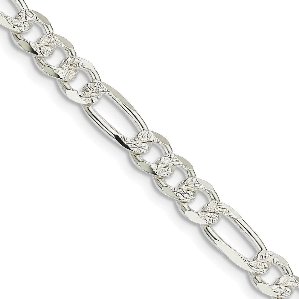 Sterling Silver 5.5mm Pav Flat Figaro Chain