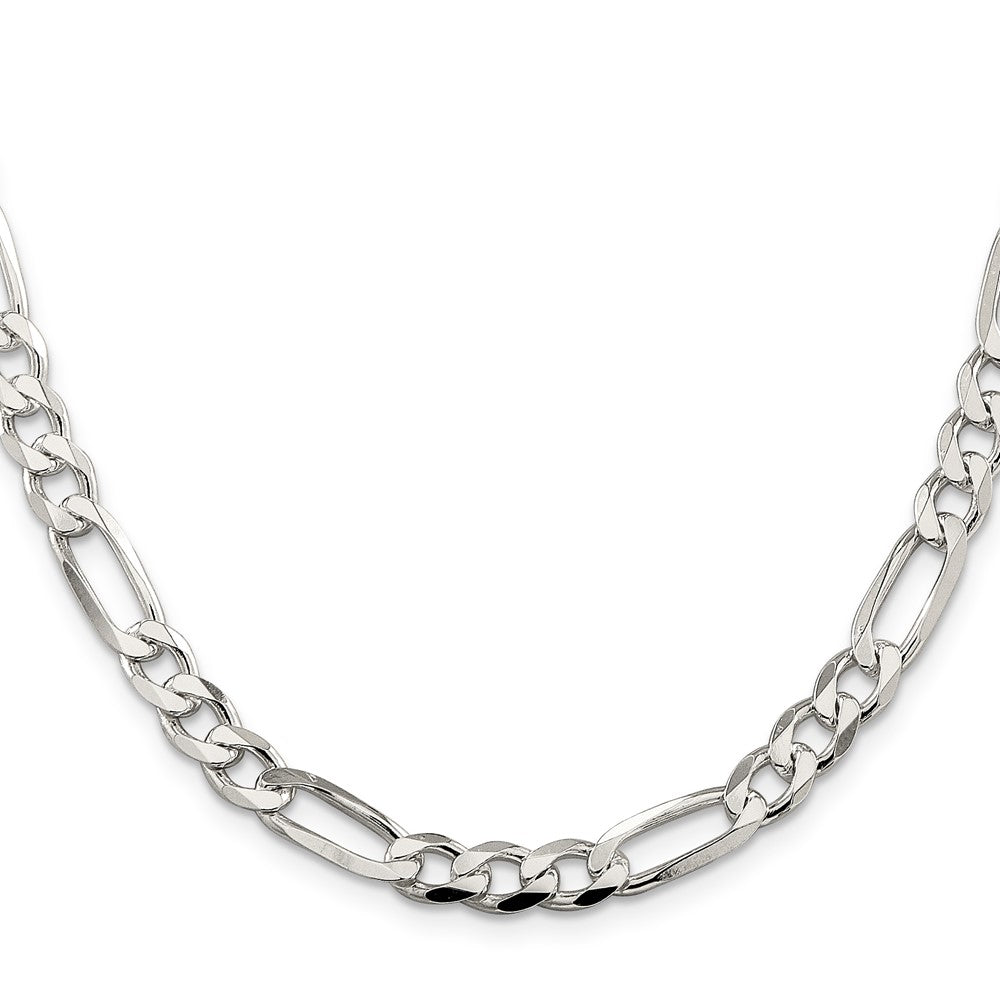 Sterling Silver 7.0mm Pav Flat Figaro Chain