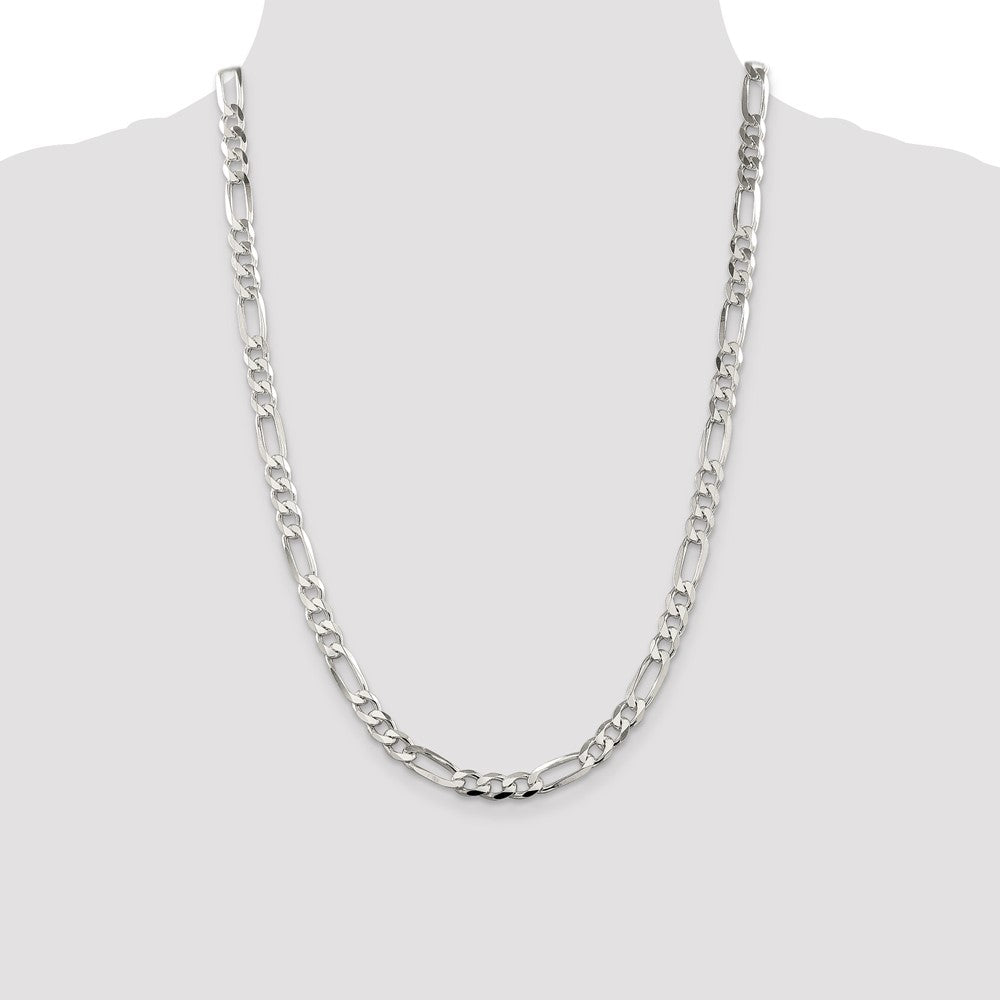 Sterling Silver 7.0mm Pav Flat Figaro Chain