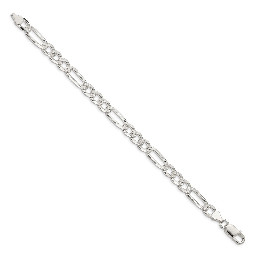 Sterling Silver 7.0mm Pav Flat Figaro Chain