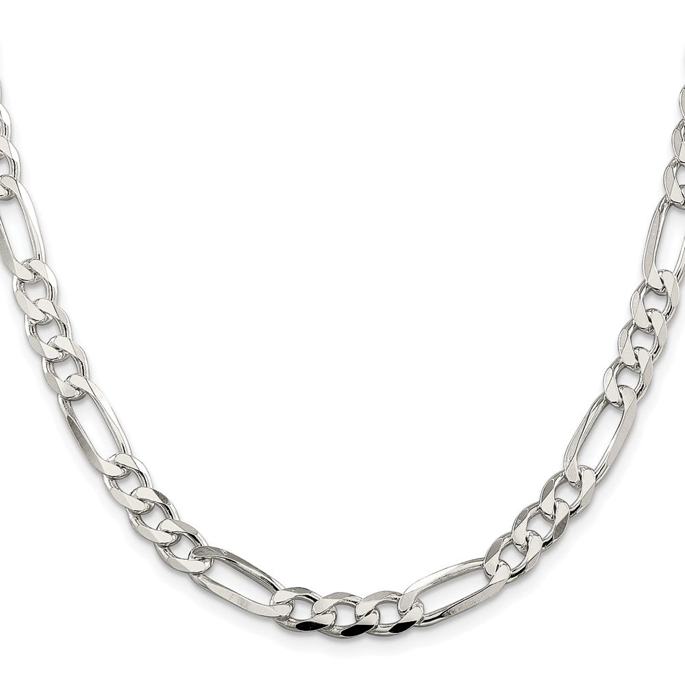 Sterling Silver Rhodium-plated 6.75mm Pav Flat Figaro Chain